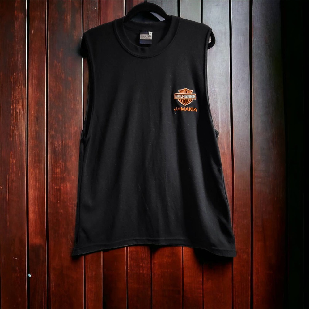 Harley Davidson Jamaica Black Blowout Sleeve T Tee shirt Sz Mens MED 100% Cotton